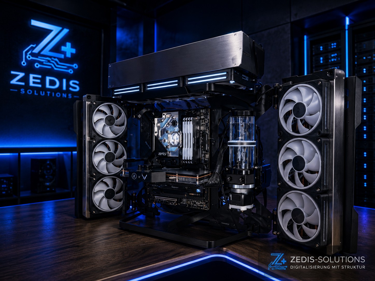 Dual-PC Aufbauphase mit Wasserkühlung, Pumpe und Radiatoren
